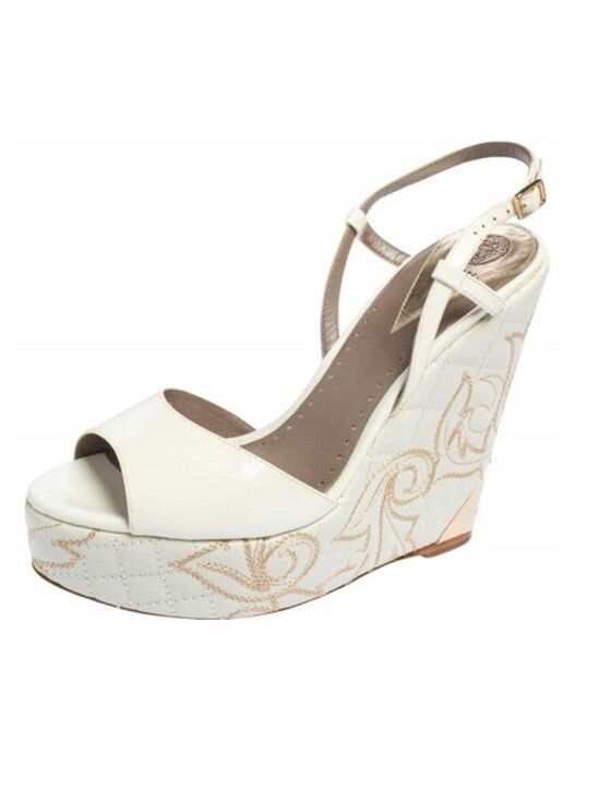 Versace Shoes - Versace White Patent Leather Quilted Wedge Platform Sandals Size 38.5